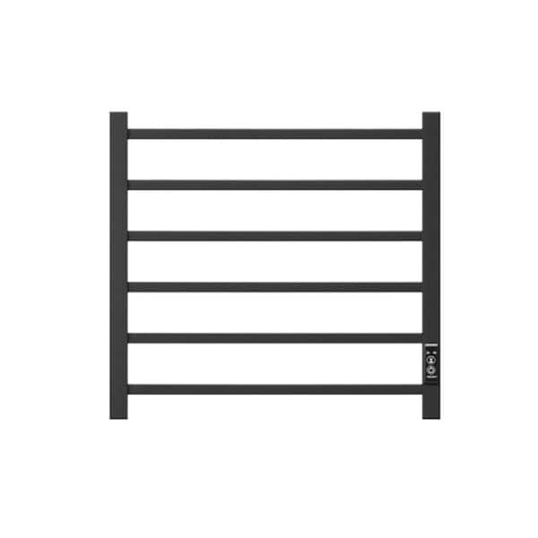 6-Bar Towel Warmer Plug-in Electric Heated Wall Mounted Bath Towel Rack in Matte Black with Timer