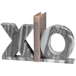 Gray Marble Sleek X and O Bookends (Set of 2)