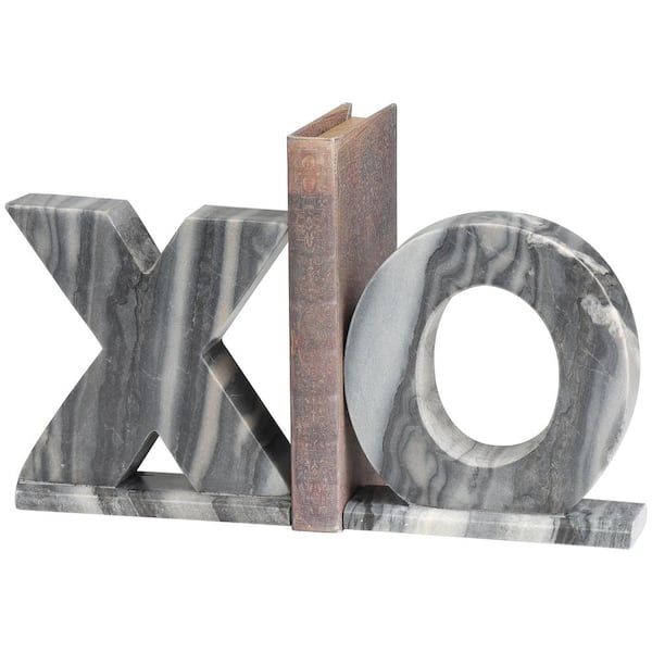 Litton Lane Gray Marble Sleek X and O Bookends (Set of 2)