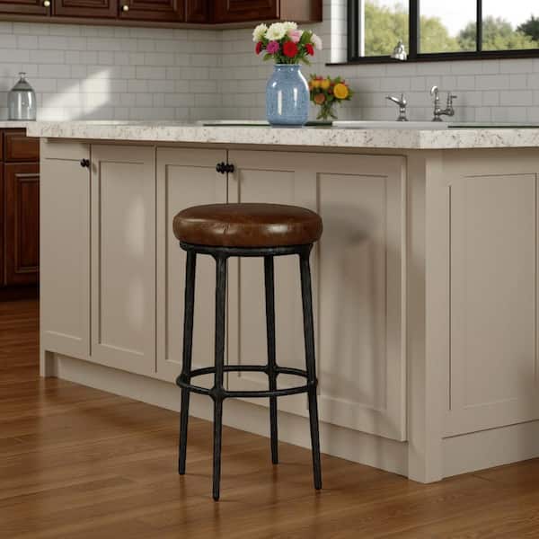 Benjara Mey Black and Brown Metal Frame Counter Stool with Cushion