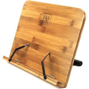 Bamboo Recipe Holder-Foldable & Portable Cookbook Stand for Desk & Adjustable Holder for Reading in Bed or Kitchen