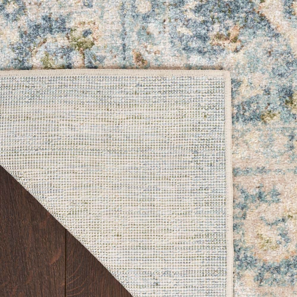 Teal Beige Floral Synthetic Washable Rectangular Area Rug 5' x 7'