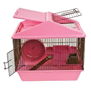 2-Level Pink Animal House Hamster Studio Home - 16 in. x 12 in. x 15 in.