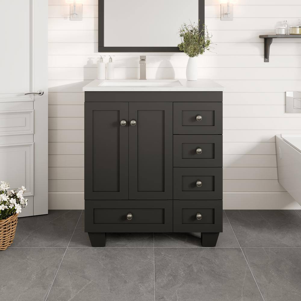 Espresso 30" Bathroom Vanity with White Carrara Quartz Top