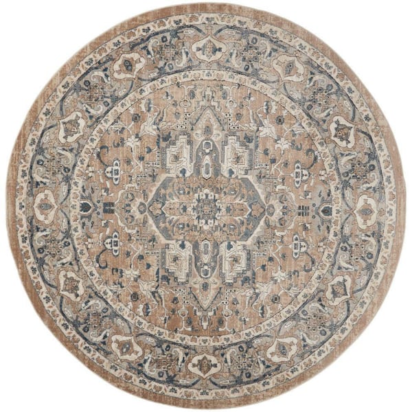 Concerto Beige Grey 10 ft. x 10 ft. Center medallion Traditional Round Area Rug