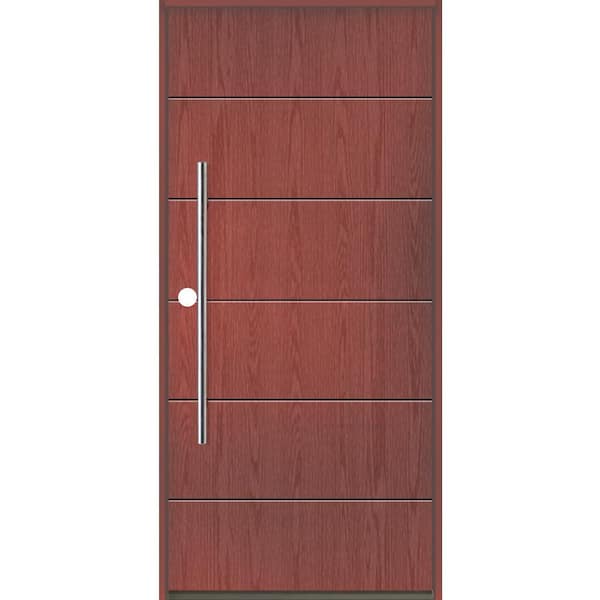 Krosswood Doors TETON Modern Faux Pivot 36 in. x 80 in. Right-Hand/Inswing Solid Panel Redwood Stain Fiberglass Prehung Front Door