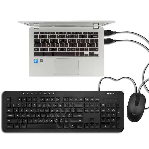 Macally USB Wireless Keyboard and Mouse Combo 2.4Ghz Full Size Cordless Keyboard and DPI Optical Mouse Black Simple Plug & Play Mouse and Keyboard Combo - Designed for Windows PC with USB Port 