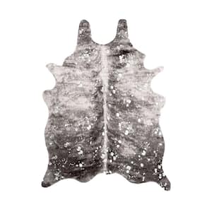 Tinley Spotted Faux Cowhide Gray Doormat 4 ft. x 5 ft. Shaped Rug