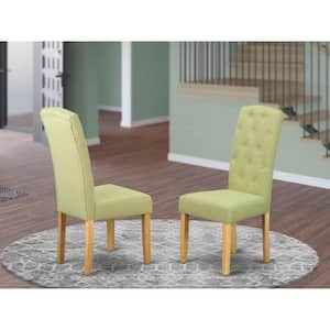 Oak Finish Leg And Linen Fabric, Parson Chair with Lime Light Color - Set Of 2