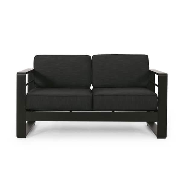 Misopily Modern Style Aluminum Outdoor Loveseat with Dark Gray Cushions, High-Quality and Thick Cushion for Outdoor Use
