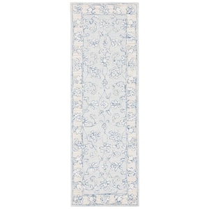 Micro-Loop Blue/Beige 2 ft. x 7 ft. Border Medallion Runner Rug