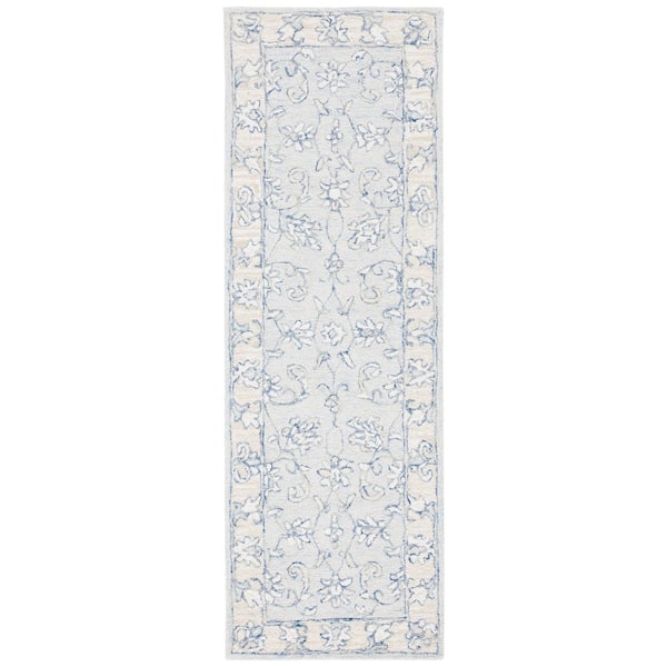 SAFAVIEH Micro-Loop Blue/Beige 2 ft. x 7 ft. Border Medallion Runner Rug