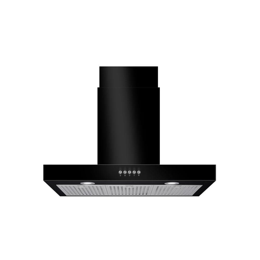 Lora 30 in. 350CFM Convertible T-Shape Wall Mount Range Hood in Black with Charcoal Filters and LED Lighting