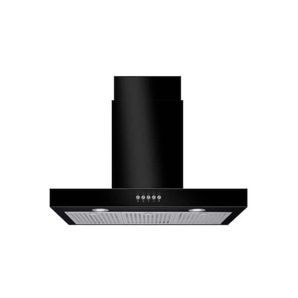 Vissani Lora 30 in. 350CFM Convertible T-Shape Wall Mount Range Hood in Black with Charcoal Filters and LED Lighting