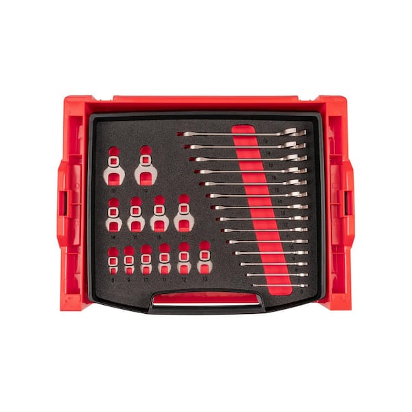 TEKTON 6-19 mm Angle Head and Crowfoot Wrench Set with Open Top Drawer and Rack (26-Piece)