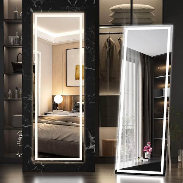 Vosuja White 15.8 in. W x 56 in. H Rectangle Full Length Mirror with LED Lights Floor Standing, Hanging Mounted Mirror