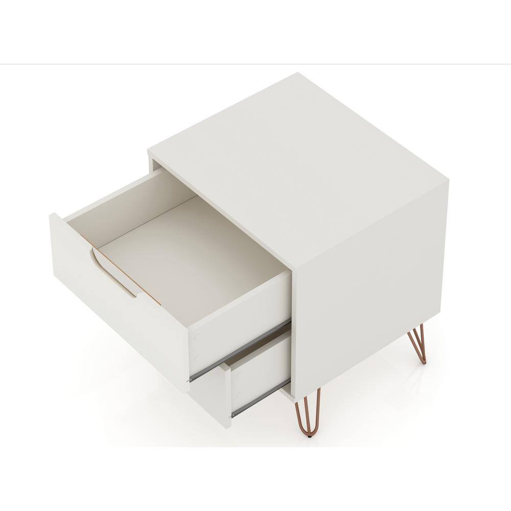 Rockefeller Mid-Century Off White Nightstand Pair with Metal Legs