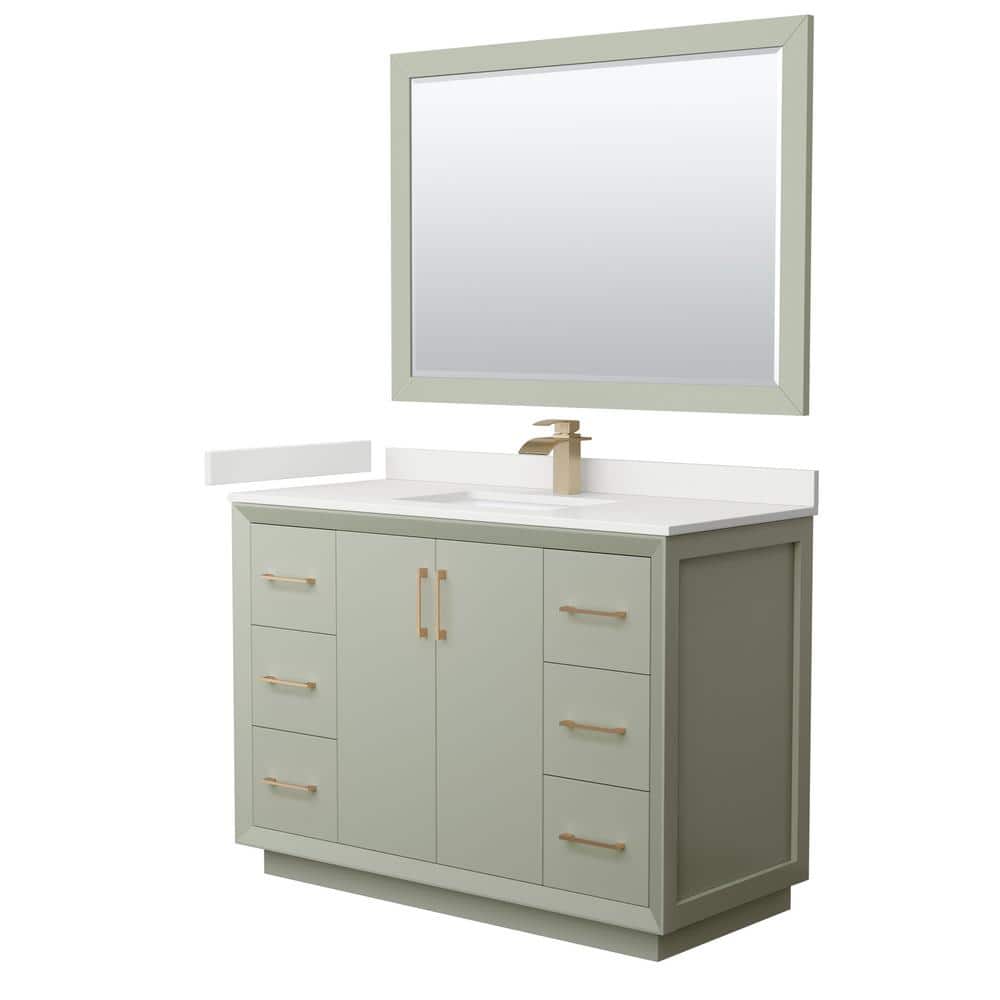 Strada 48 in. W x 22 in. D x 35 in. H Single Bath Vanity in Light Green with White Quartz Top and 46 in. Mirror price history on PriceWatchPro