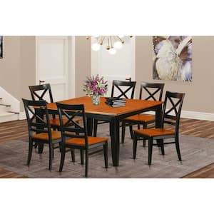 East West Furniture 7-Piece Square Black & Cherry Finish Solid