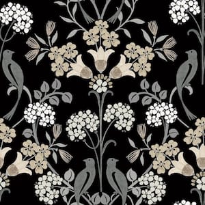 Black and Neutral Meadow Song Vinyl Matte Peel and Stick Wallpaper