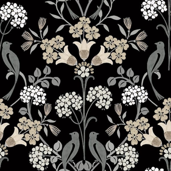 NuWallpaper Black and Neutral Meadow Song Vinyl Matte Peel and Stick Wallpaper Sample