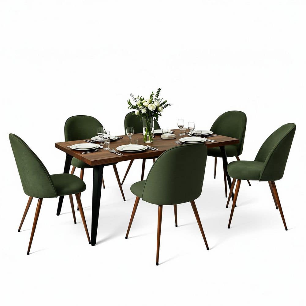 Stan+Haven 7-Piece Rectangular Dark Walnut and Green Wood Top Dining Room Set Seats 6