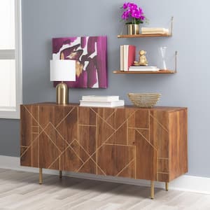 Gemma 58 in. W Natural 30 in. H Rectangular Acacia Wood Console with Gold Iron Legs