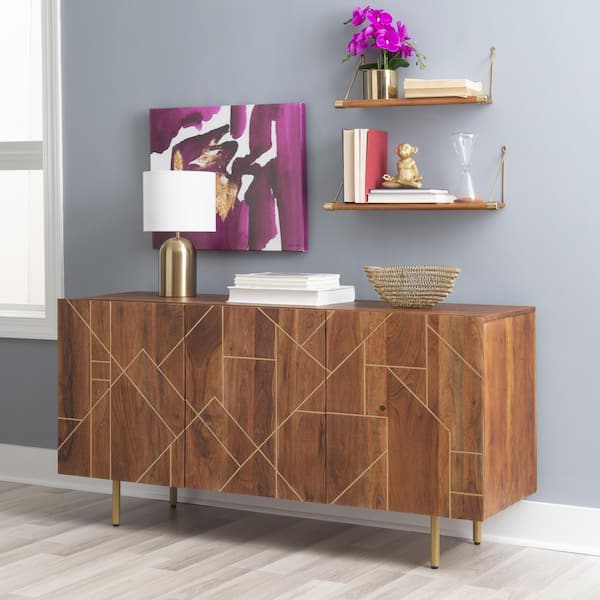 Powell Company Gemma 58 in. W Natural 30 in. H Rectangular Acacia Wood Console with Gold Iron Legs