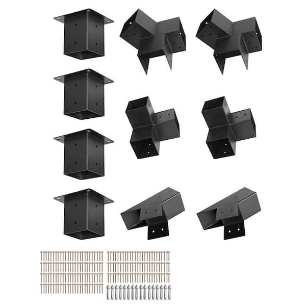 4 x 4 in. Pointed-Roof Pergola Kit for 3. 5x 3.5 in. in Actual Size, 3-4-Way Gazebo Bracket with Post Bases, 14 Piece