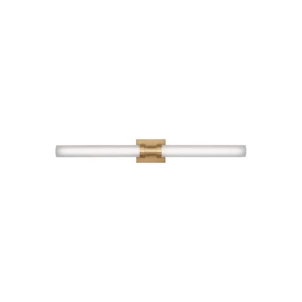 Generation Lighting Kiel 37.75 in. Large 2-Light Satin Brass LED Vanity Light with Arctic Glass Shades
