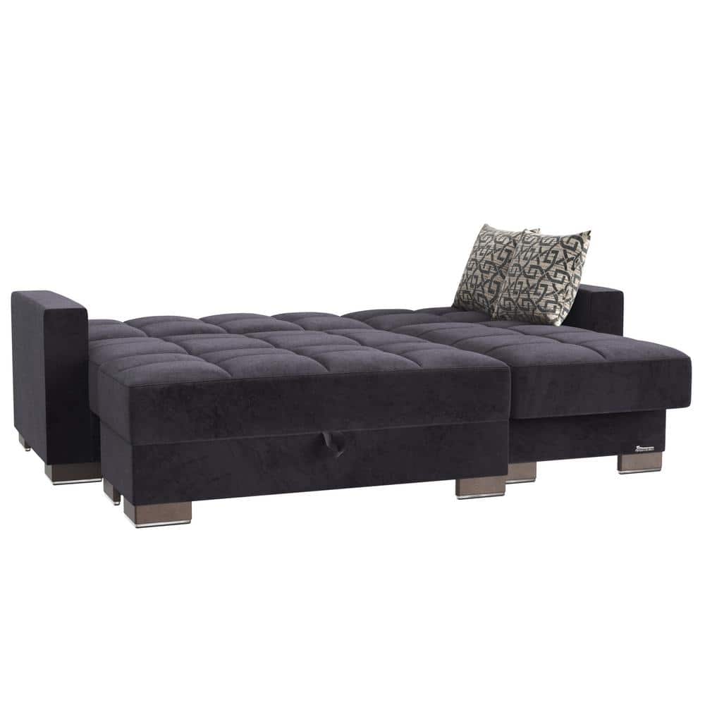 Reversible L-Shaped Black Microfiber Sectional with Storage and Metal Frame