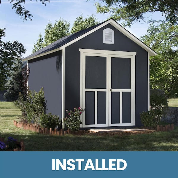 Handy Home Products Professionally Installed Meridian 8 ft. x 10 ft. Outdoor Wood Storage Shed with Gray Shingles (80 sq. ft.)