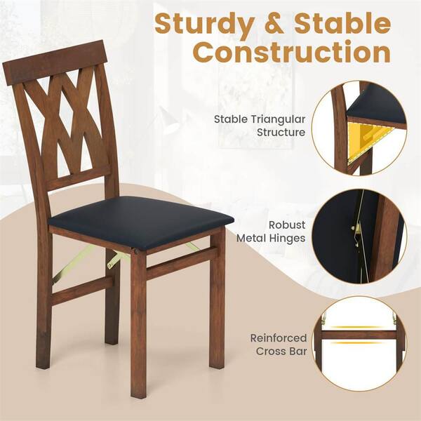 Costway Black Faux Leather Folding Dining Chairs Set of 2 with