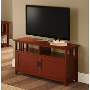 Mission 16 in. Cherry Wood TV Stand Fits TVs Up to 50 in. with Storage Doors