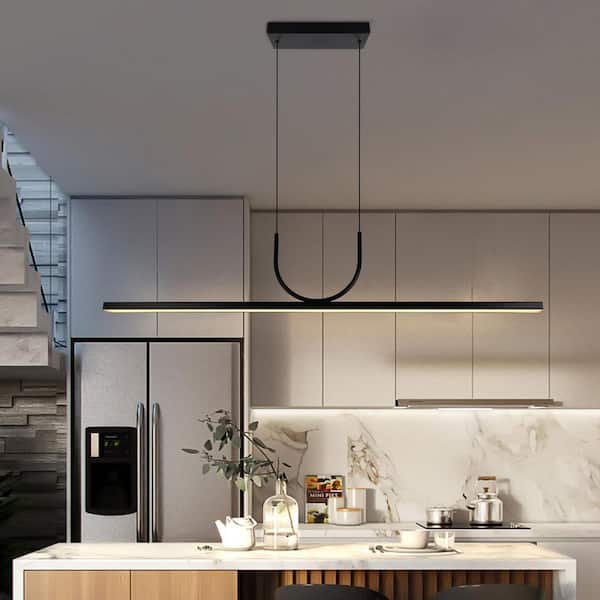 Contemporary 42-Watt 1 Light Black Linear design Dimmable Led Integrated Linear Pendant Light
