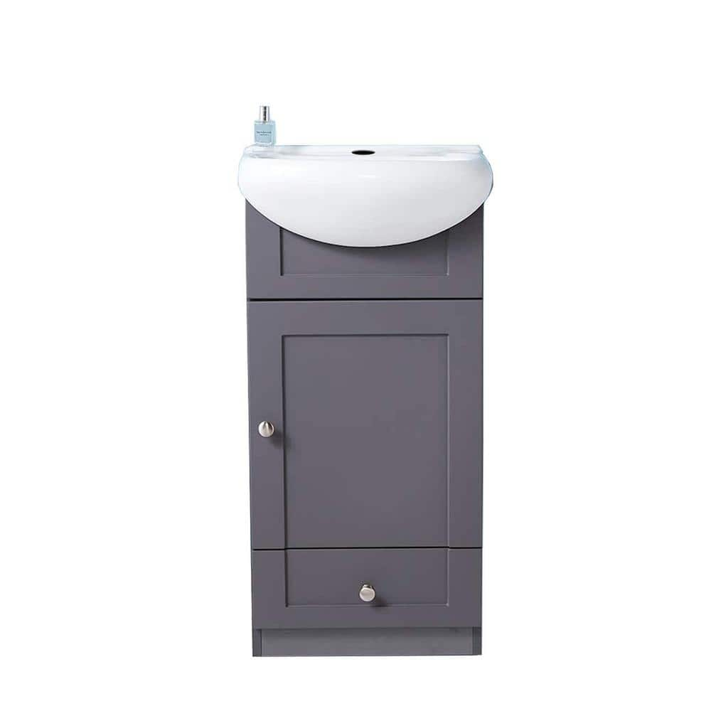 VAPSINT 18 in. W x 15 in. D x 34 in. H Small Bathroom Vanity in Dark Grey  with White Ceramic Sink US15SH-MZ-DK&042 - The Home Depot