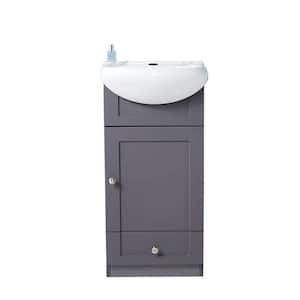 18 in. W x 15 in. D x 34 in. H Small Bathroom Vanity in Dark Grey with White Ceramic Sink