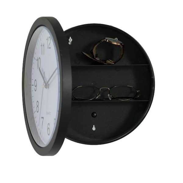 Quickway Imports Black Wall Mounted Plastic Clock with Hidden