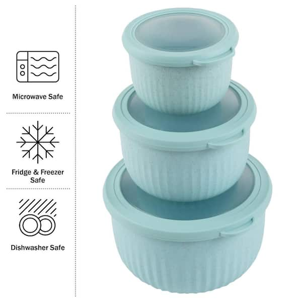 Classic Cuisine Set of 3 Microwave and Freezer Safe Bowls with Lids, Teal