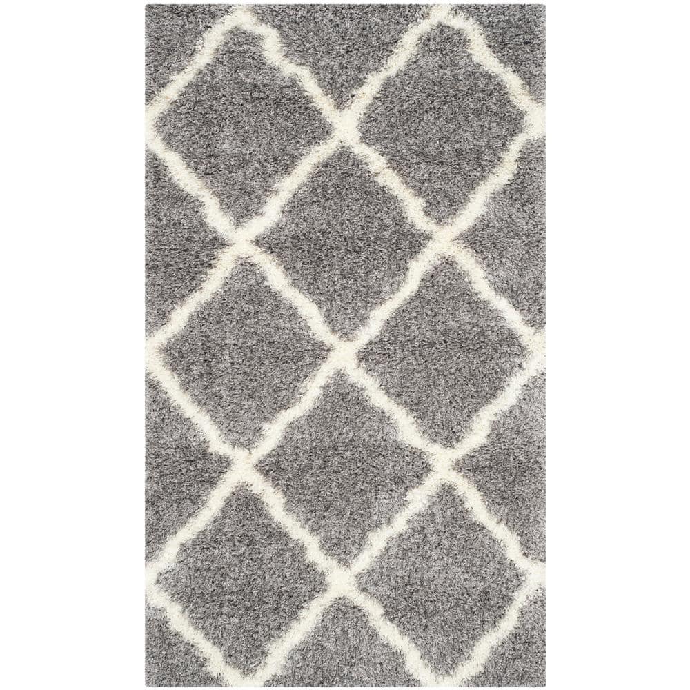 Ivory Rectangular Shag Area Rug 36" Synthetic Plush Pile