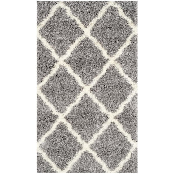 SAFAVIEH Montreal Shag Gray/Ivory Doormat 3 ft. x 5 ft. Diamonds Geometric Area Rug