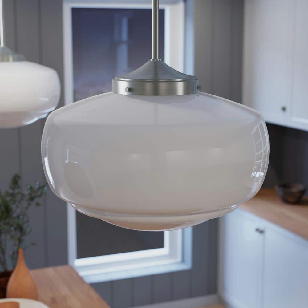 Transitional Brushed Nickel LED Pendant with Glass Shade