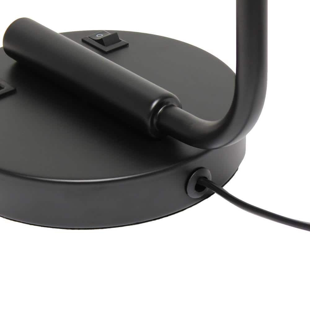Arcadian Black Iron Desk Lamp with USB Ports and Glass Shade