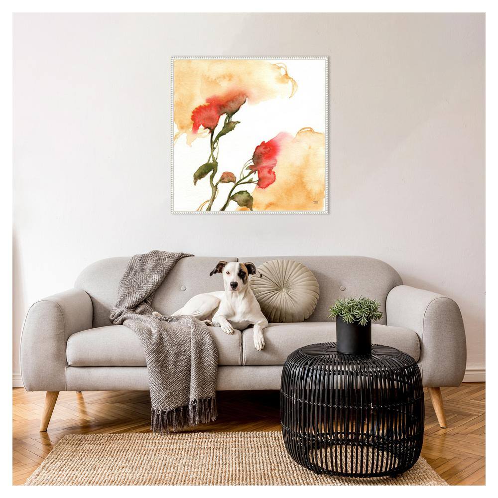 30" White Framed Abstract Floral Canvas Wall Art