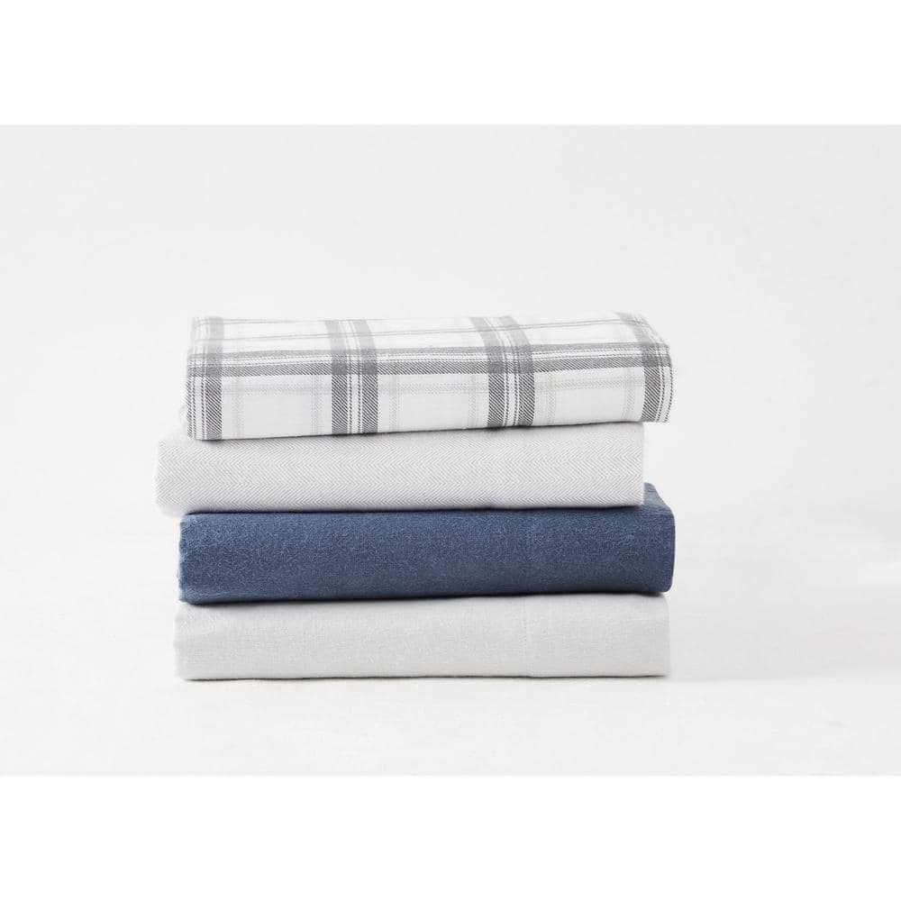 King Solid Blue Flannel Cotton Sheet Set