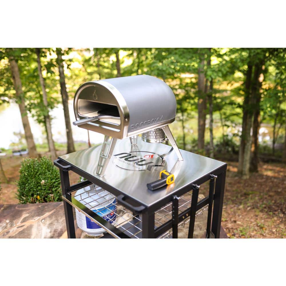 NUUK Stainless Steel Rolling Outdoor Pizza Oven Table with Shelves