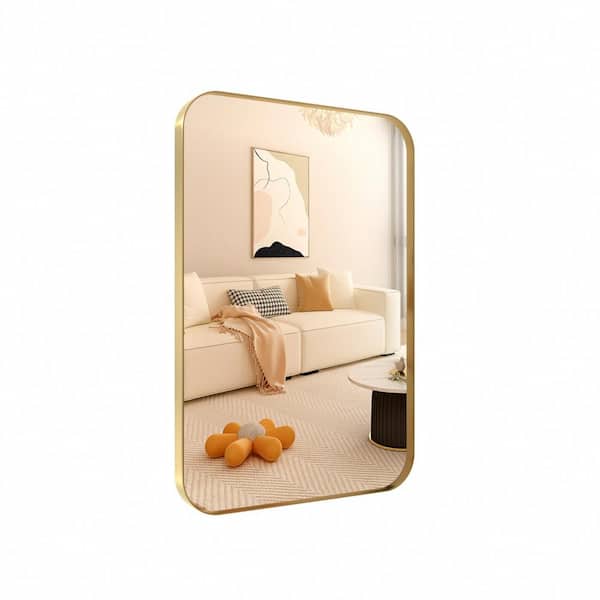 PRIMEPLUS 40 in. W x 30 in. H Large Modern Rectangle Stainless Steel Framed Bathroom Vainty Mirror Brushed Gold