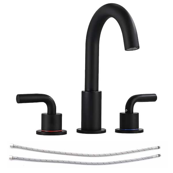 AKLFGN 8 in. Widespread Double Handle Bathroom Sink Faucet with 360° Swivel Spout in Matte Black