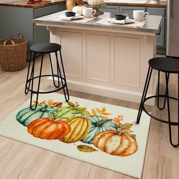 Fall Pumpkin Kitchen Mat Set of 2 Non Slip Thick Kitchen Rugs and