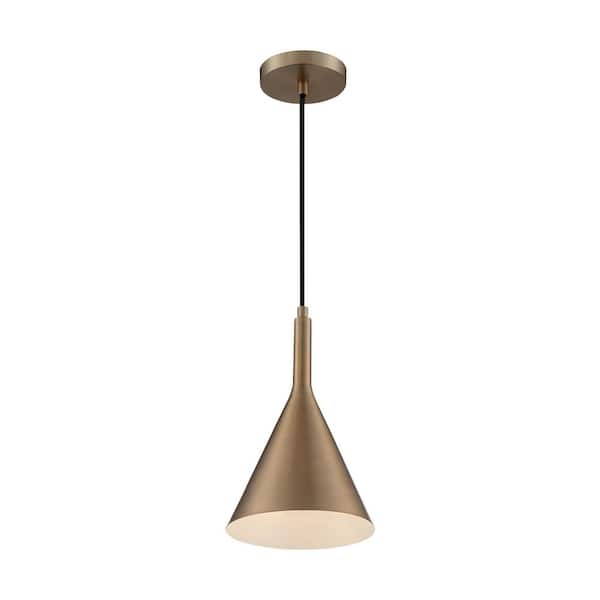 SATCO Lightcap 60-Watt 1-Light Burnished Brass Shaded Pendant Light with Burnished Brass Metal Shade and No Bulbs Included